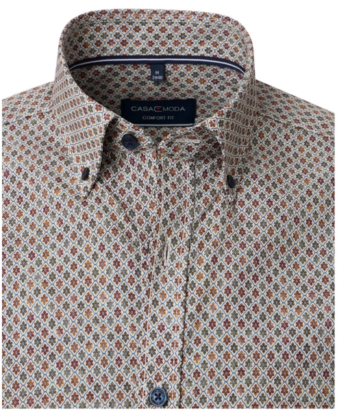 Casa Moda Comfort Fit Langarmhemd Miniprint grün braun Blüten